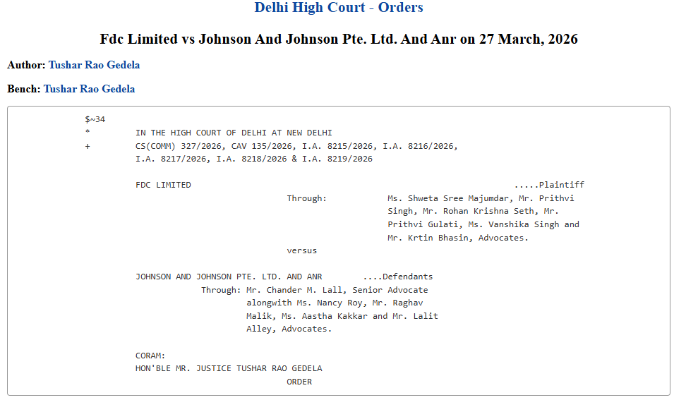 FDC Limited vs Johnson & Johnson